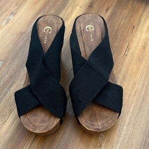 Cato Black Canvas Wedge Sandals